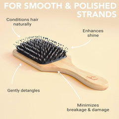 Beauty by Earth boar bristle paddle brush smooths hair shaft for natural shine