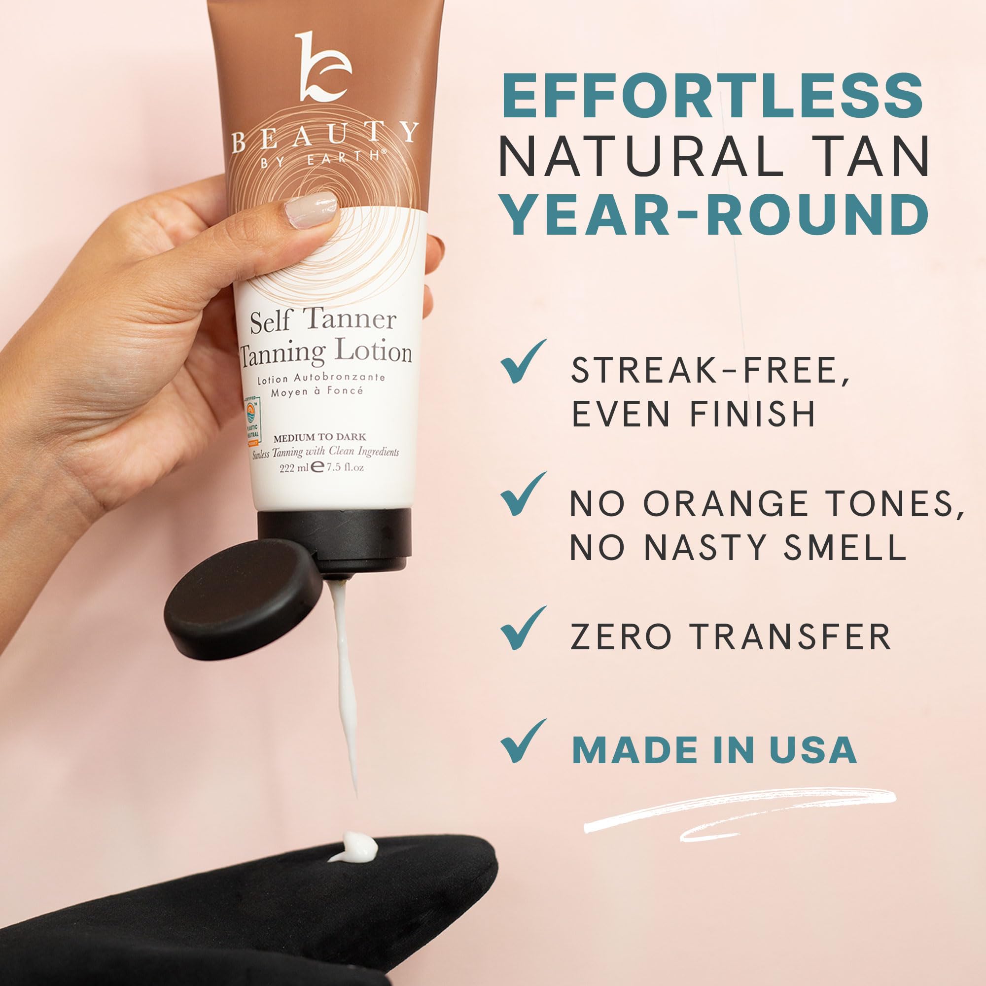Beauty by Earth body tanning lotion bottle highlights hydrating color development
