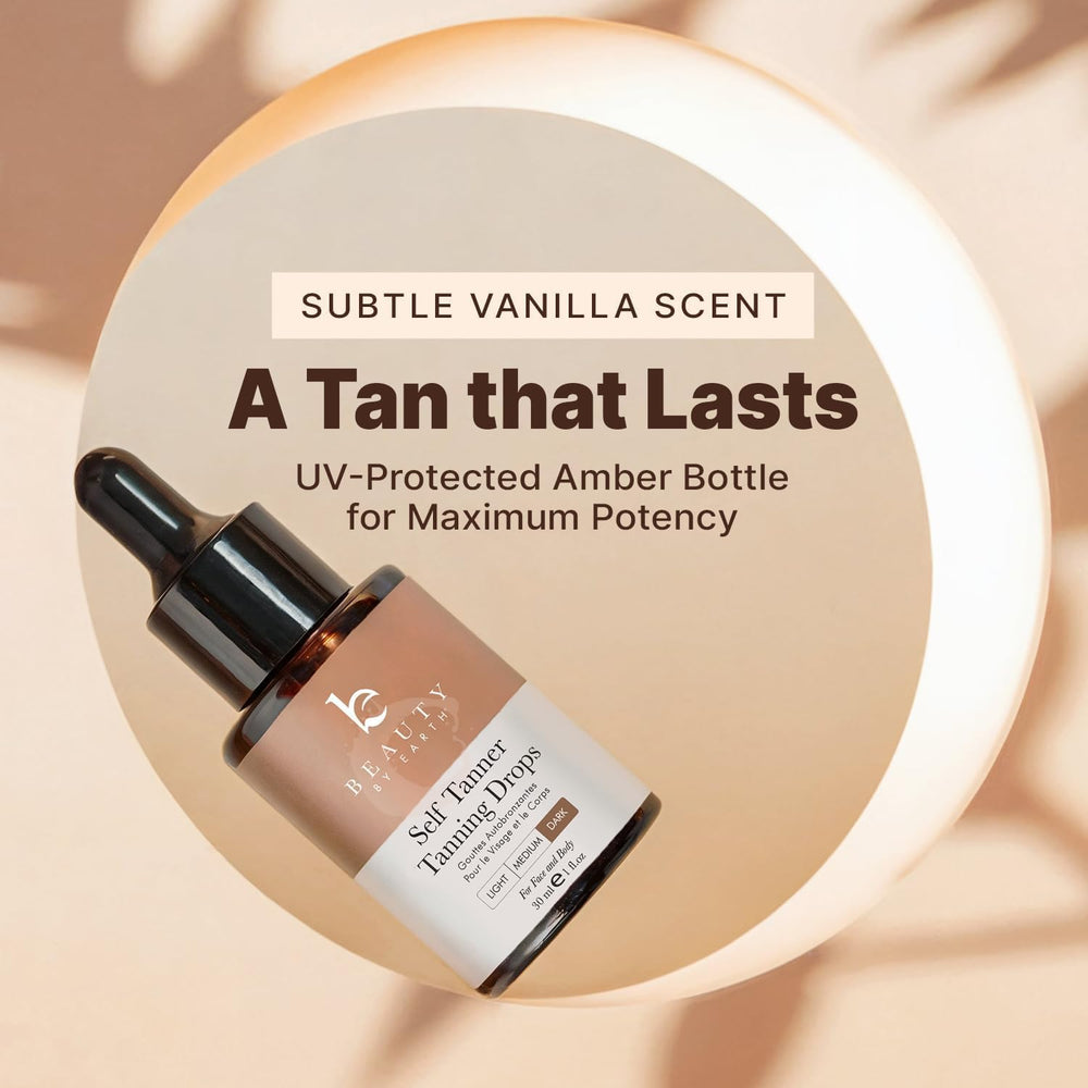 Beauty by Earth cruelty-free symbol emphasizes ethical, toxin-free self tanning.