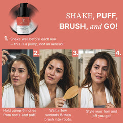 Beauty by Earth dry shampoo powder texture closeup shows easy blending into hair.