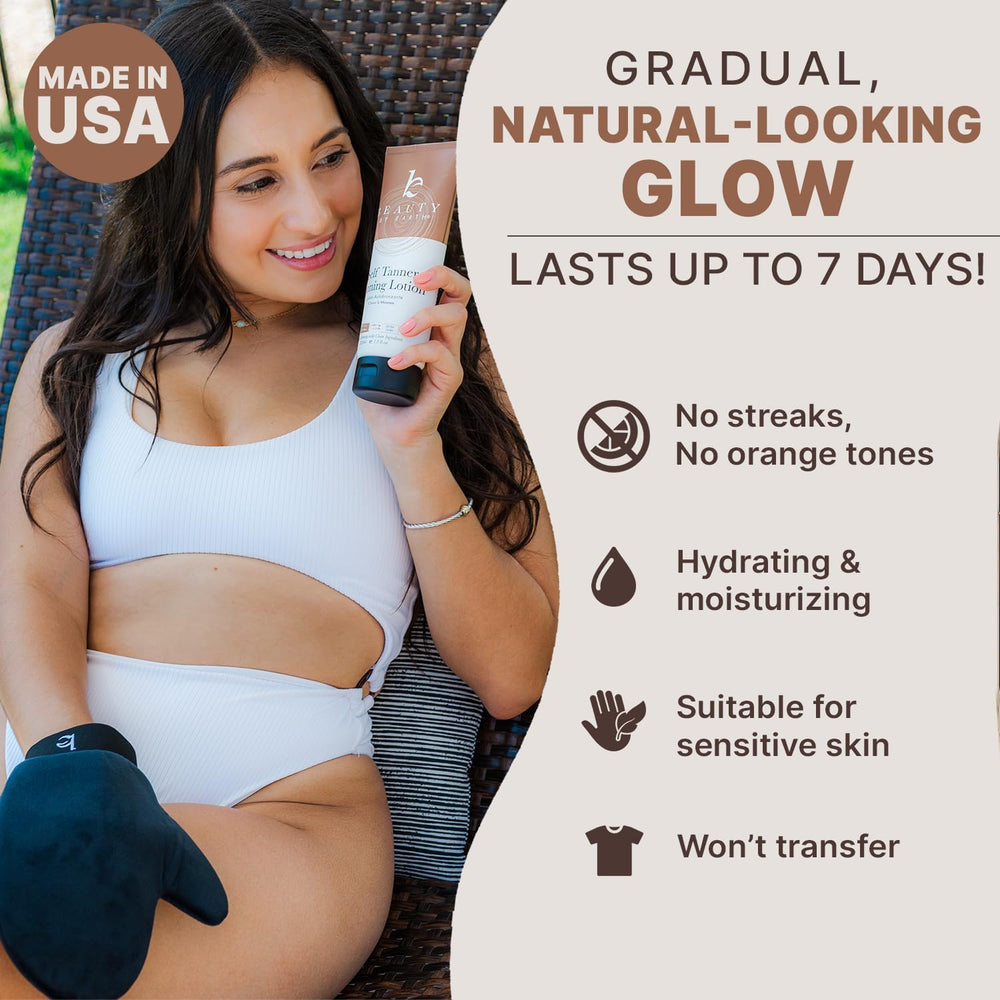 Beauty by Earth exfoliating mitt preps skin for flawless self-tanning.