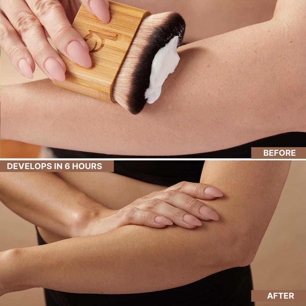 Beauty by Earth face and body tan creates a seamless glow.
