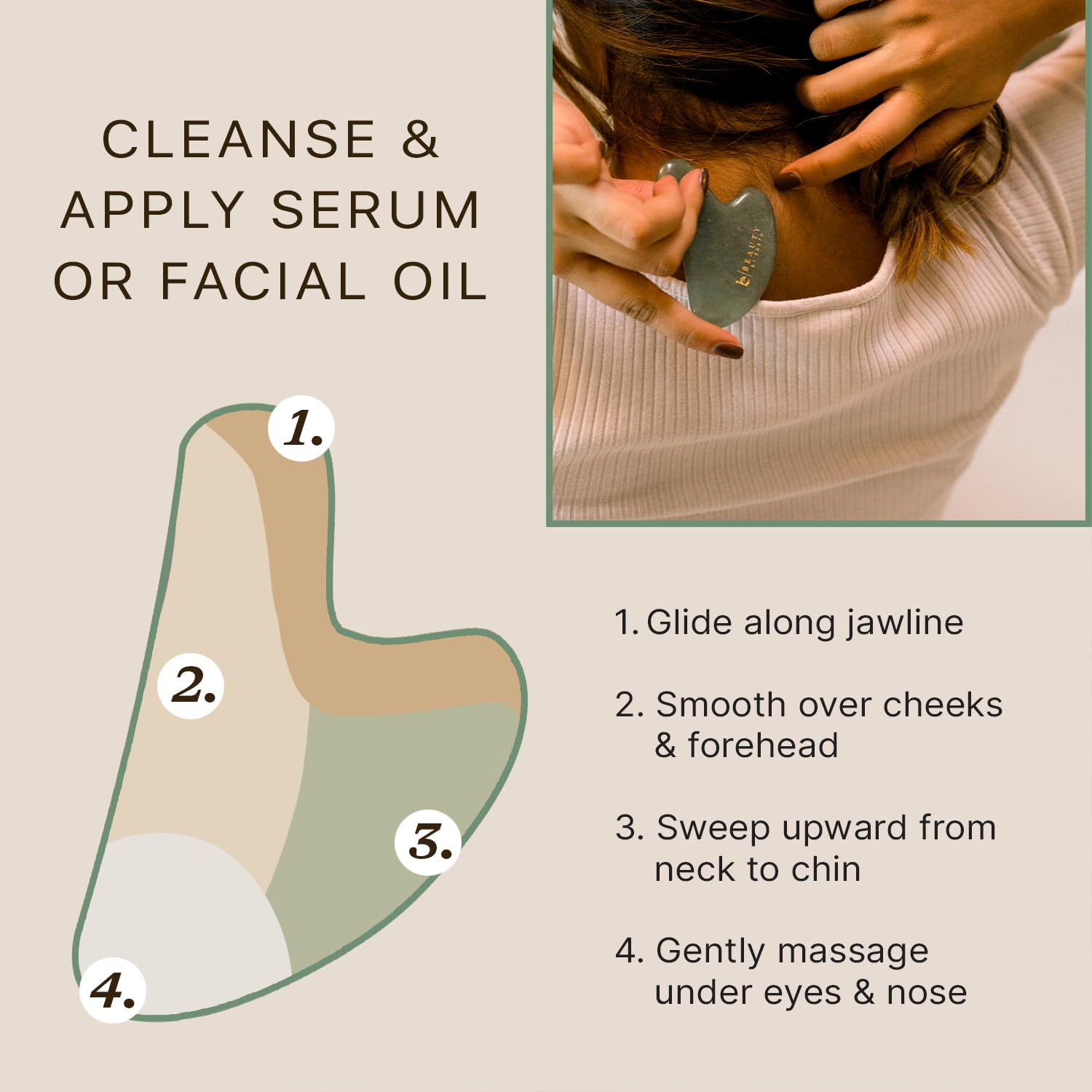 Beauty by Earth jade gua sha face massage stone for daily skincare.