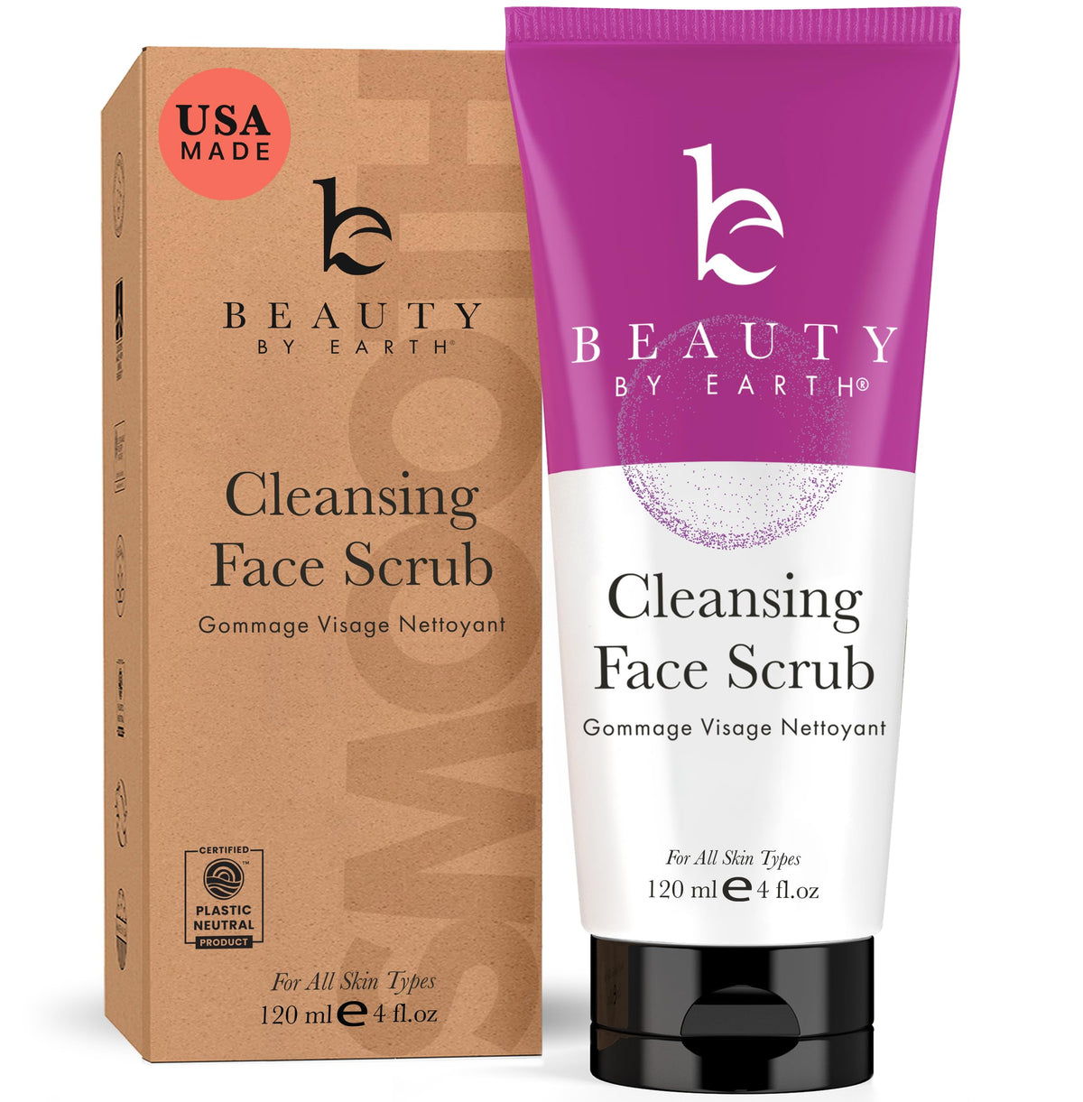Beauty by Earth face scrub texture close-up showing natural exfoliants for gentle cleansing