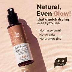 Beauty by Earth face tanner serum application-tone demonstrates color for fair skin.