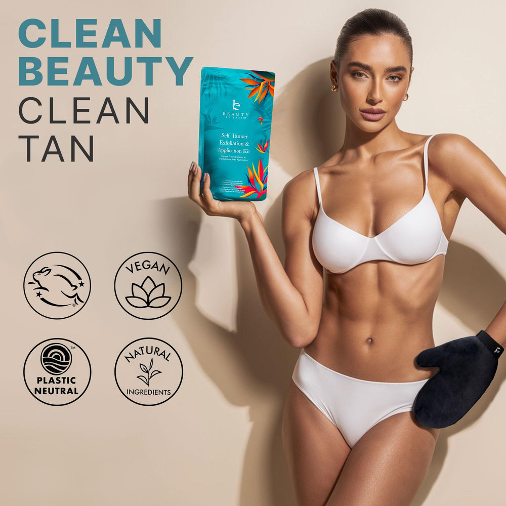 Beauty by Earth front-back self-tanner applicator for full-body coverage.