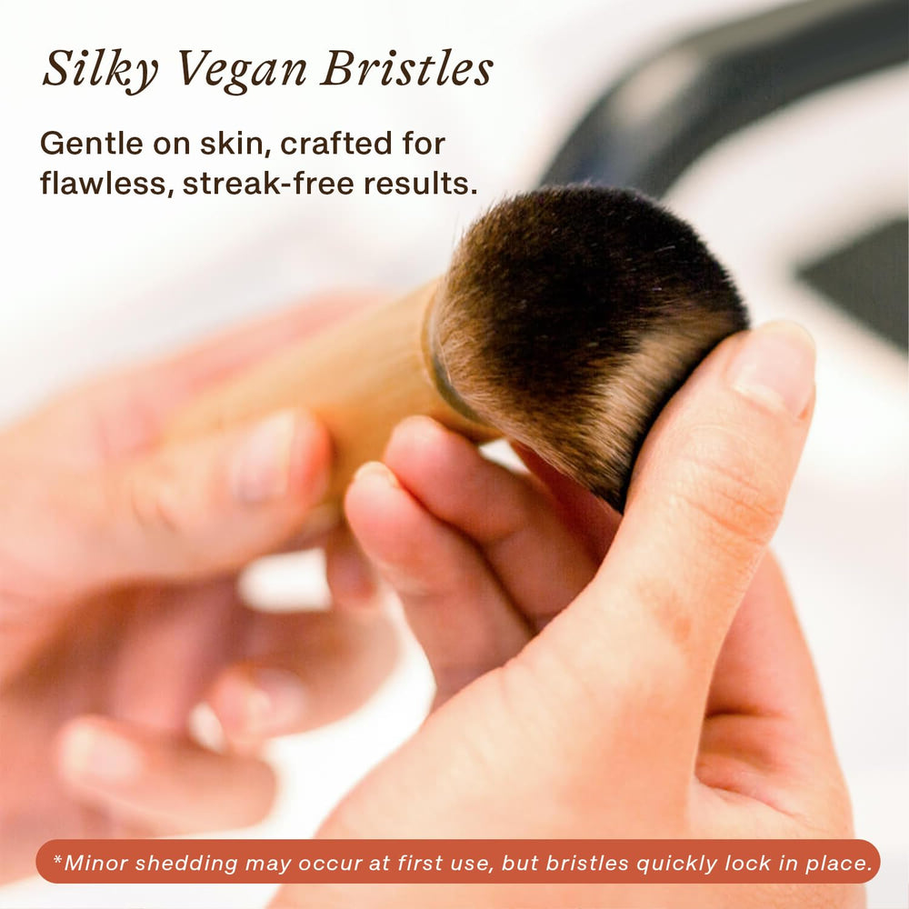 Beauty by Earth Kabuki Brush bamboo handle design for sustainable, comfortable grip.