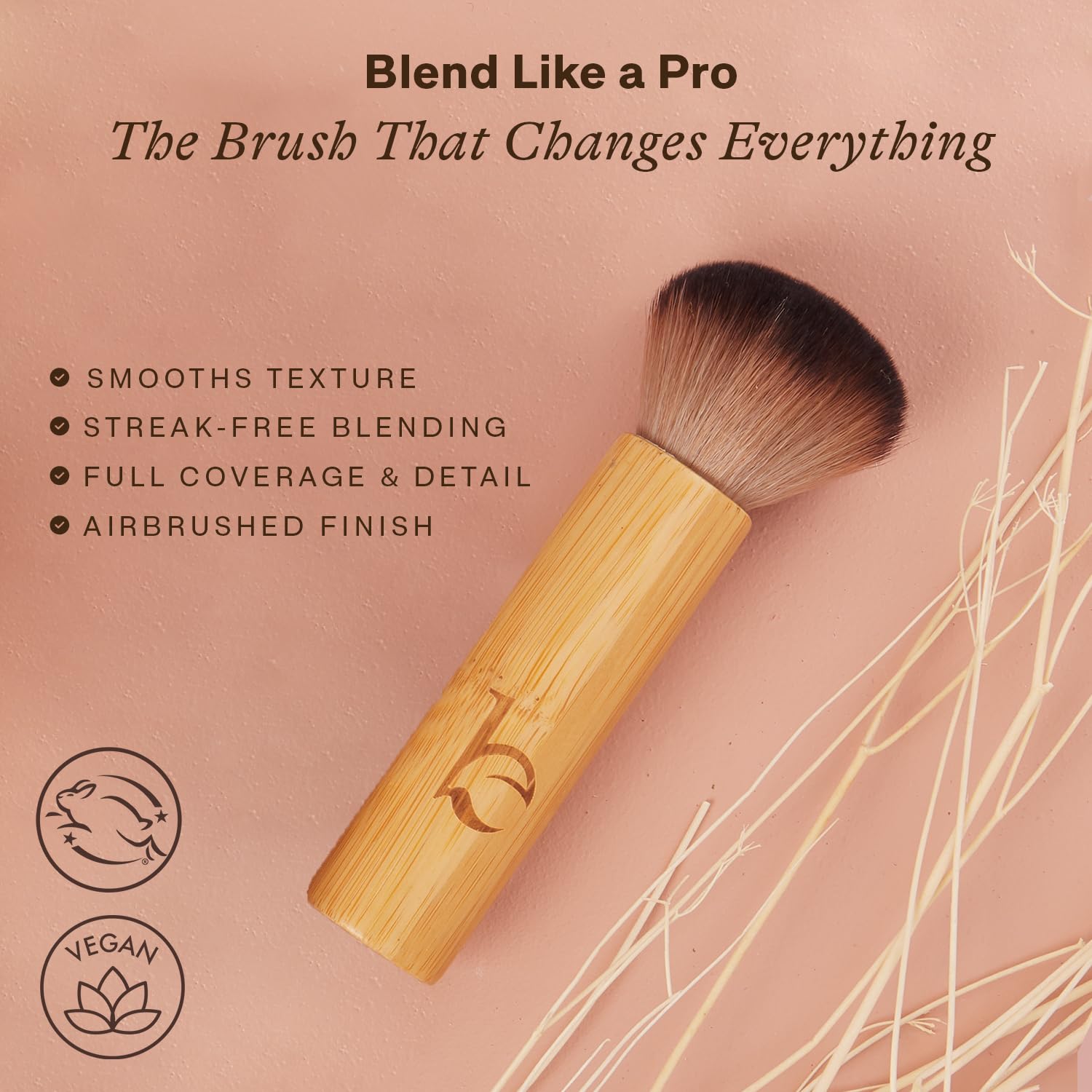 Beauty by Earth Kabuki Brush with vegan bristles for gentle makeup blending.