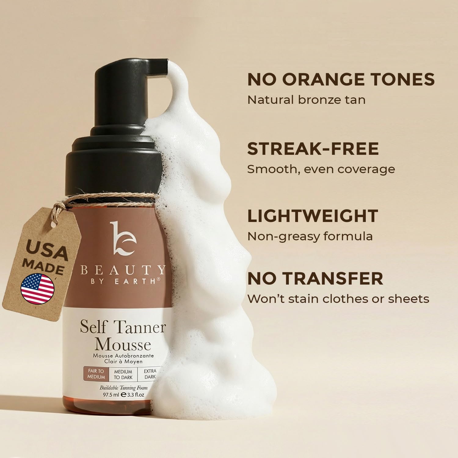 Beauty by Earth natural glow on skin, sun-kissed without orange tones.