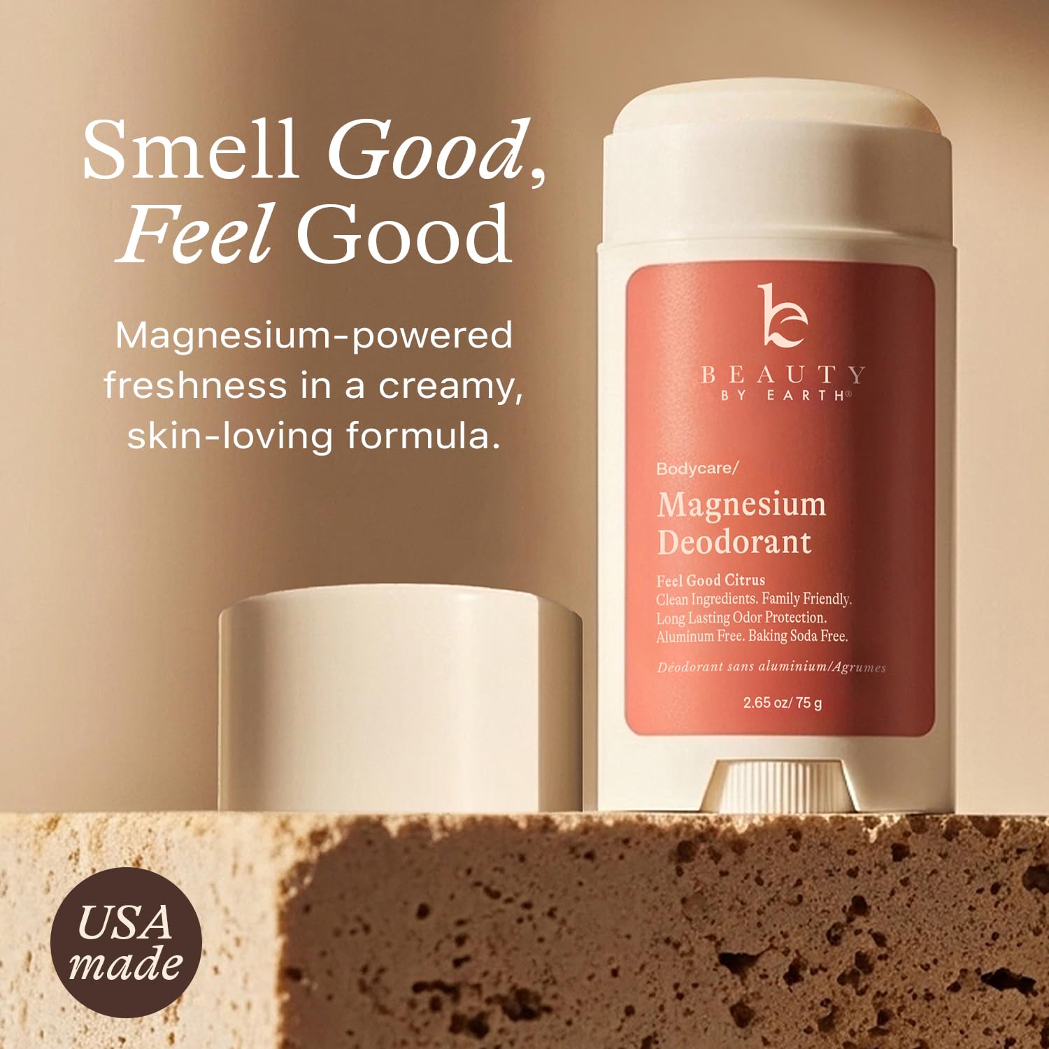 Beauty by Earth orange scent deodorant for uplifting daytime freshness.
