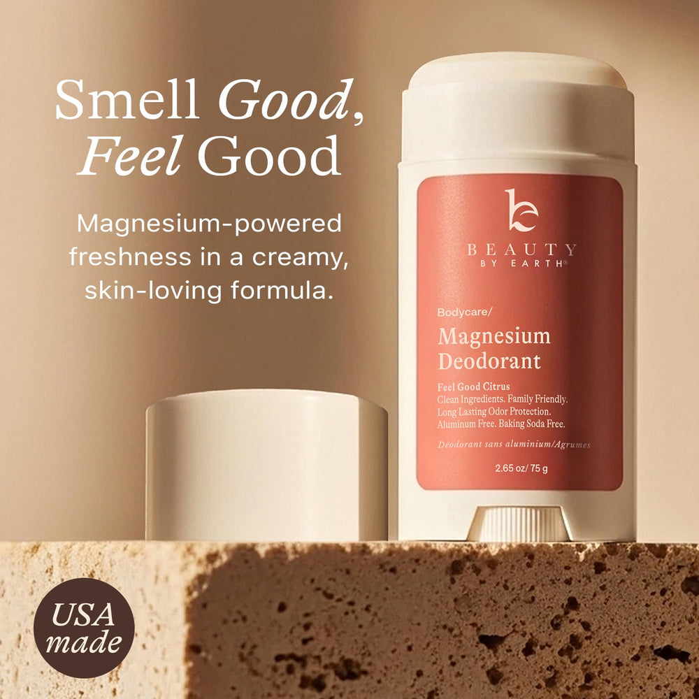 Beauty by Earth orange scent deodorant for uplifting daytime freshness.