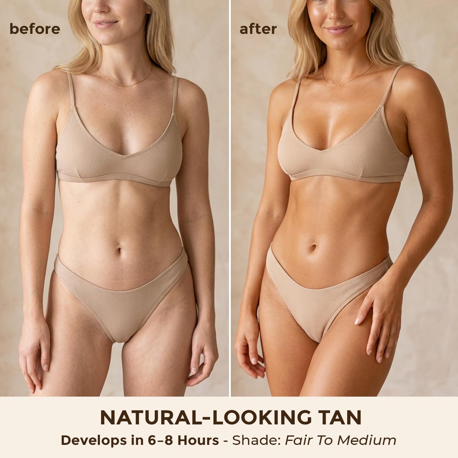 Beauty by Earth Self Tanner Mousse arm application for an even, natural tan.