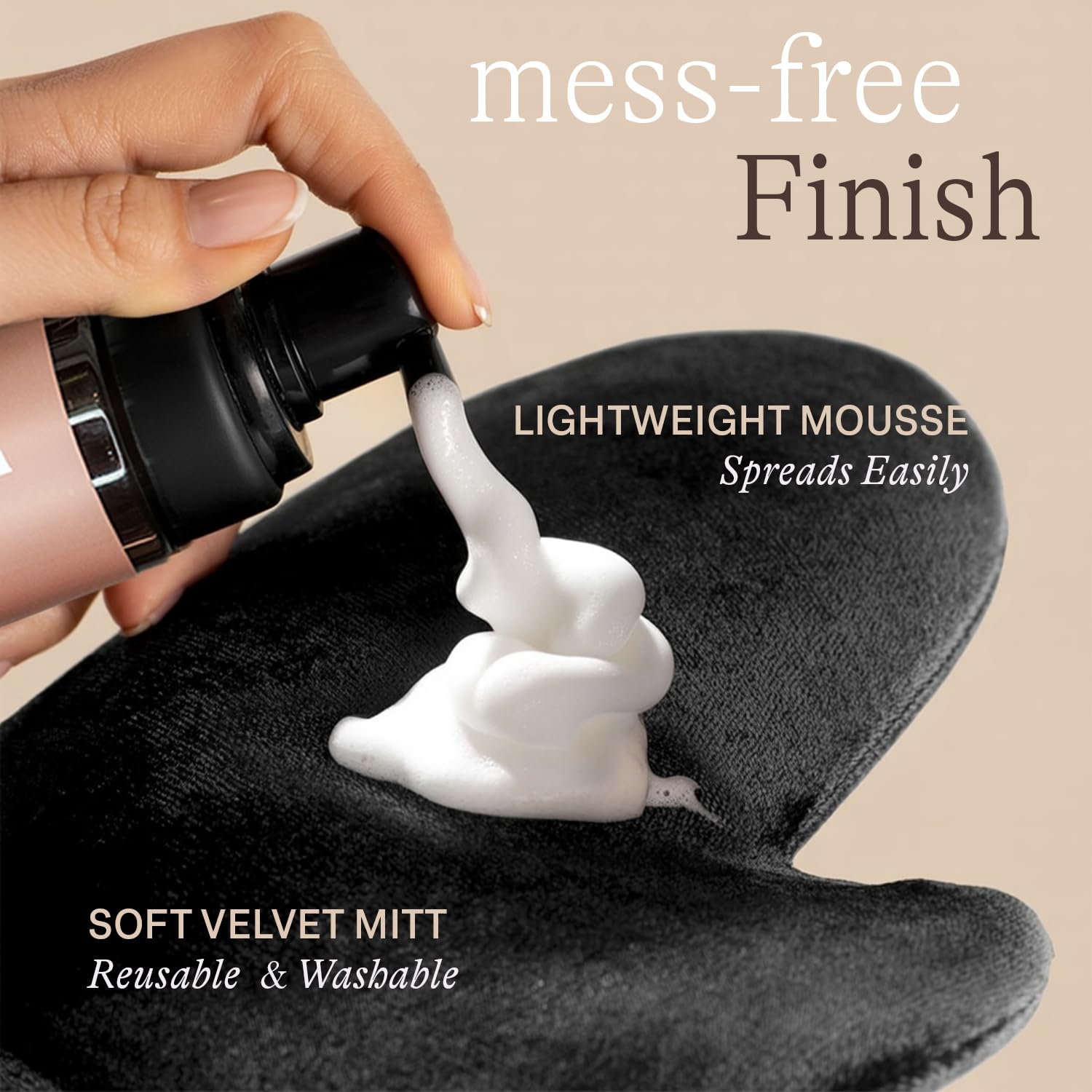 Applying the mousse with the mitt yields a polished glow.
