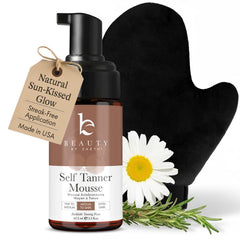 Beauty by Earth self Tanner mousse kit bottle displays natural-looking color.