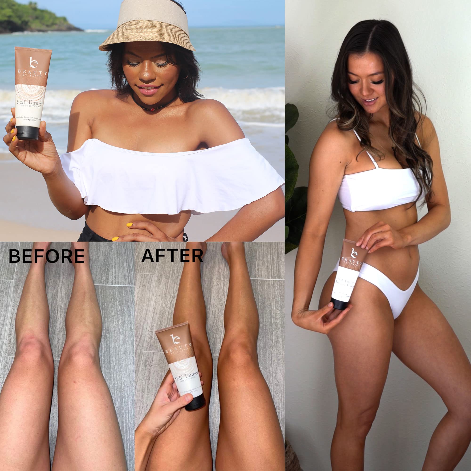 Beauty by Earth Self Tanner with organic aloe vera nourishing skin during color development.