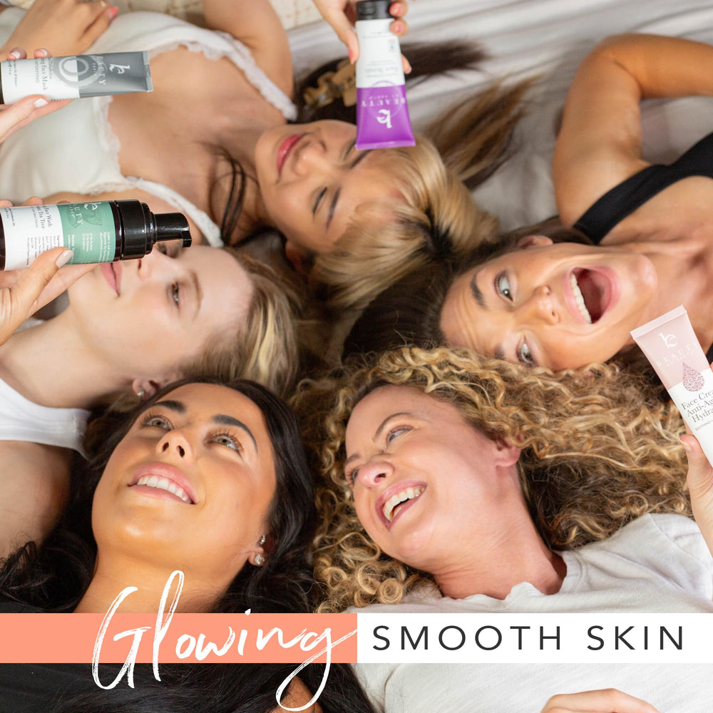 Beauty by Earth exfoliation and cleansing routine visual suggests daily skincare benefits