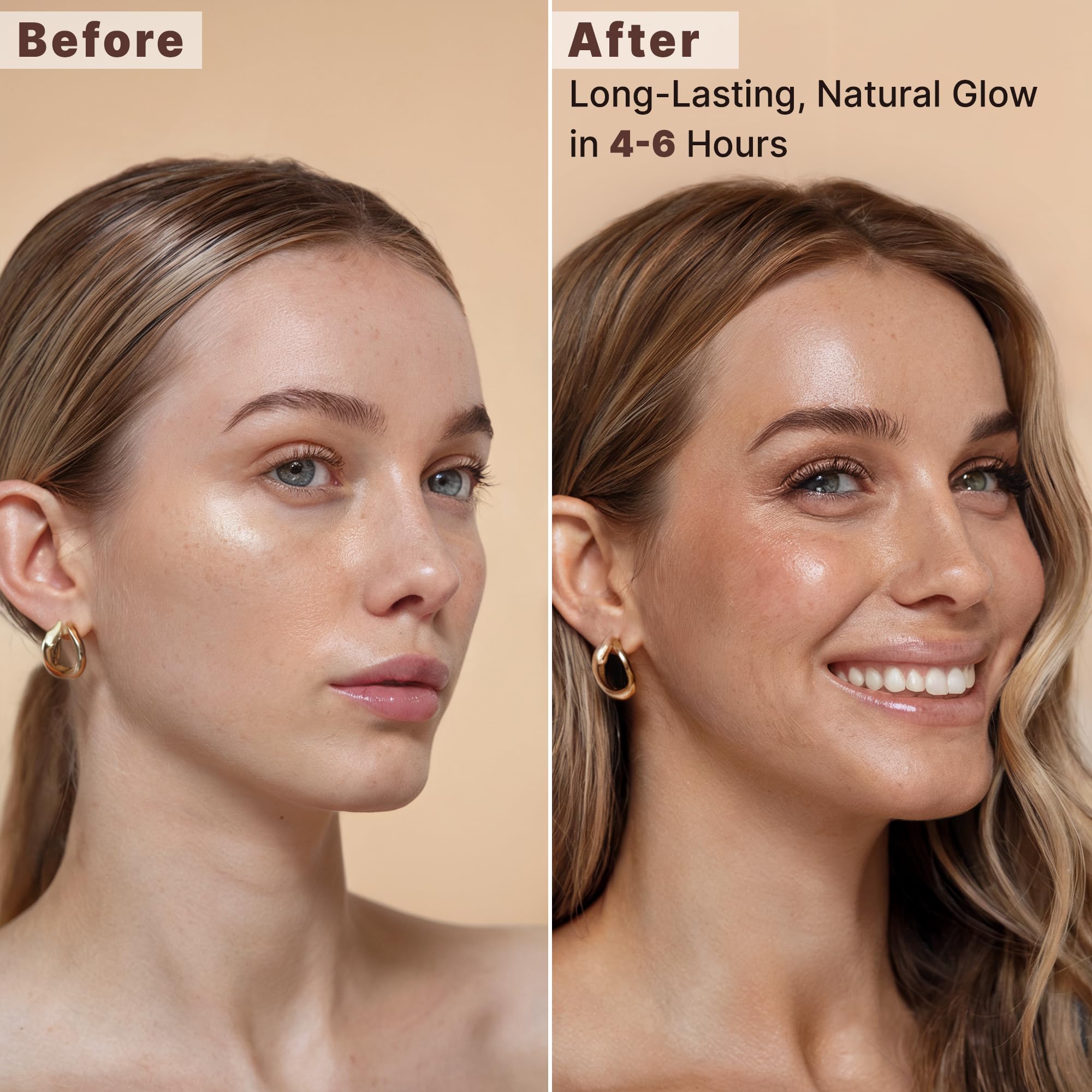 Beauty by Earth Sunless Face Tanning Water application shows quick, natural-looking color for the face.