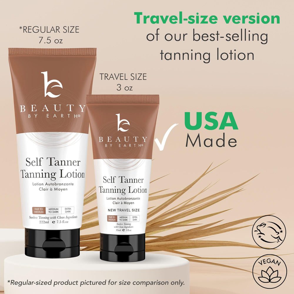 Beauty by Earth self tanner applies for quick, bronze color.