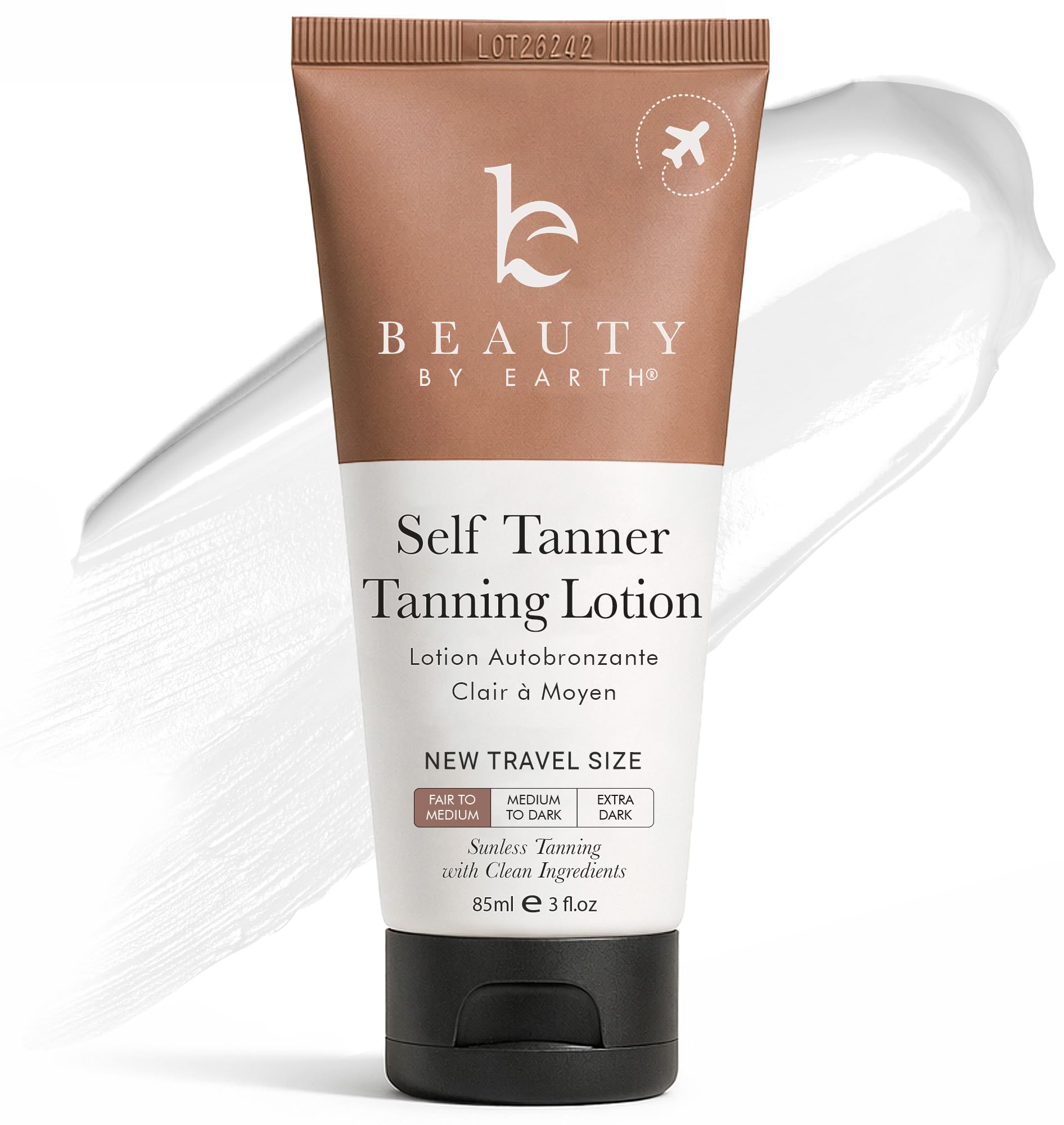 Beauty by Earth travel-size tanning lotion provides portable, natural-looking color.
