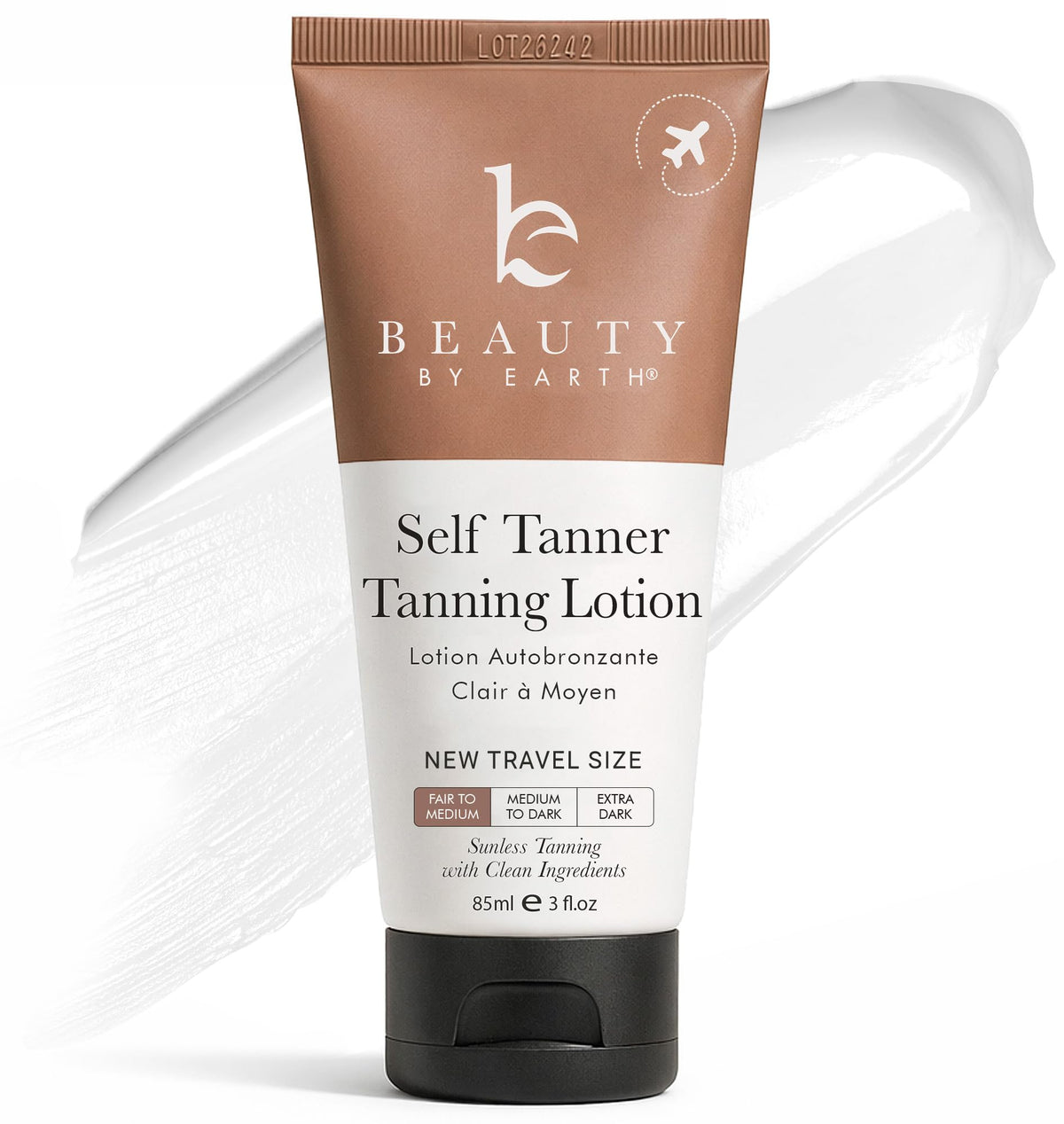 Beauty by Earth travel-size tanning lotion provides portable, natural-looking color.