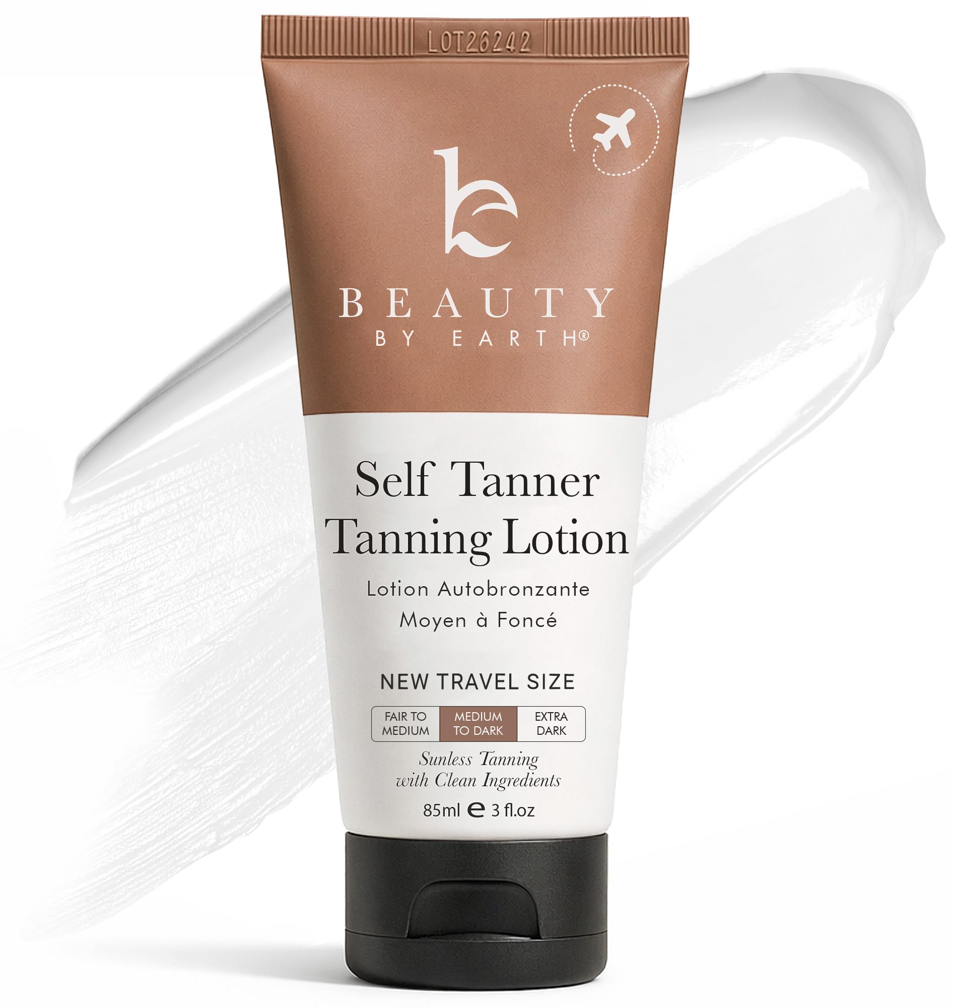 Beauty by Earth tanning lotion travel size for easy on-the-go sunless tanning