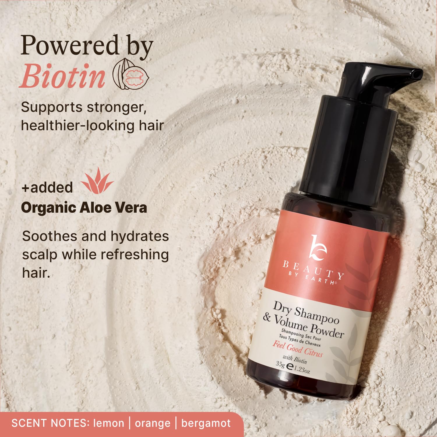 Beauty by Earth travel-sized dry shampoo in compact packaging for on-the-go refresh.