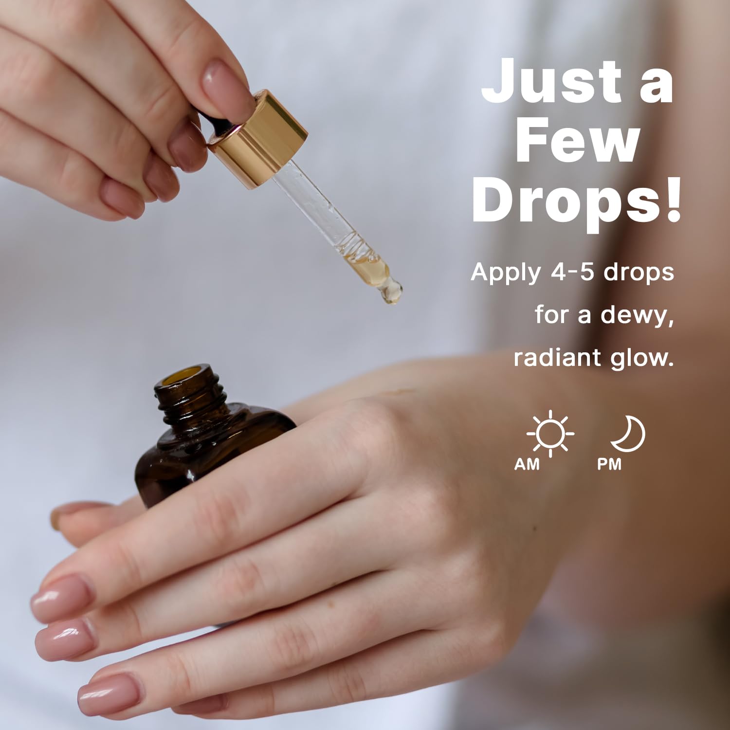 Glass bottle on vanity suggests a simple daily routine