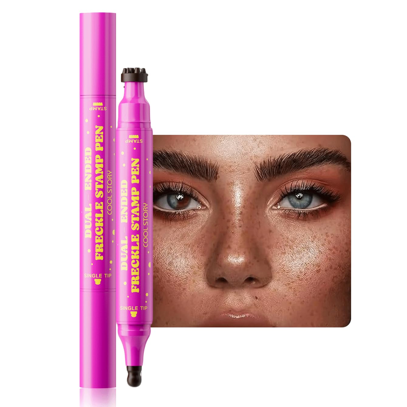 Beauty Glazed dual-ended freckle stamp pen stamp application creates natural, scattered freckles.