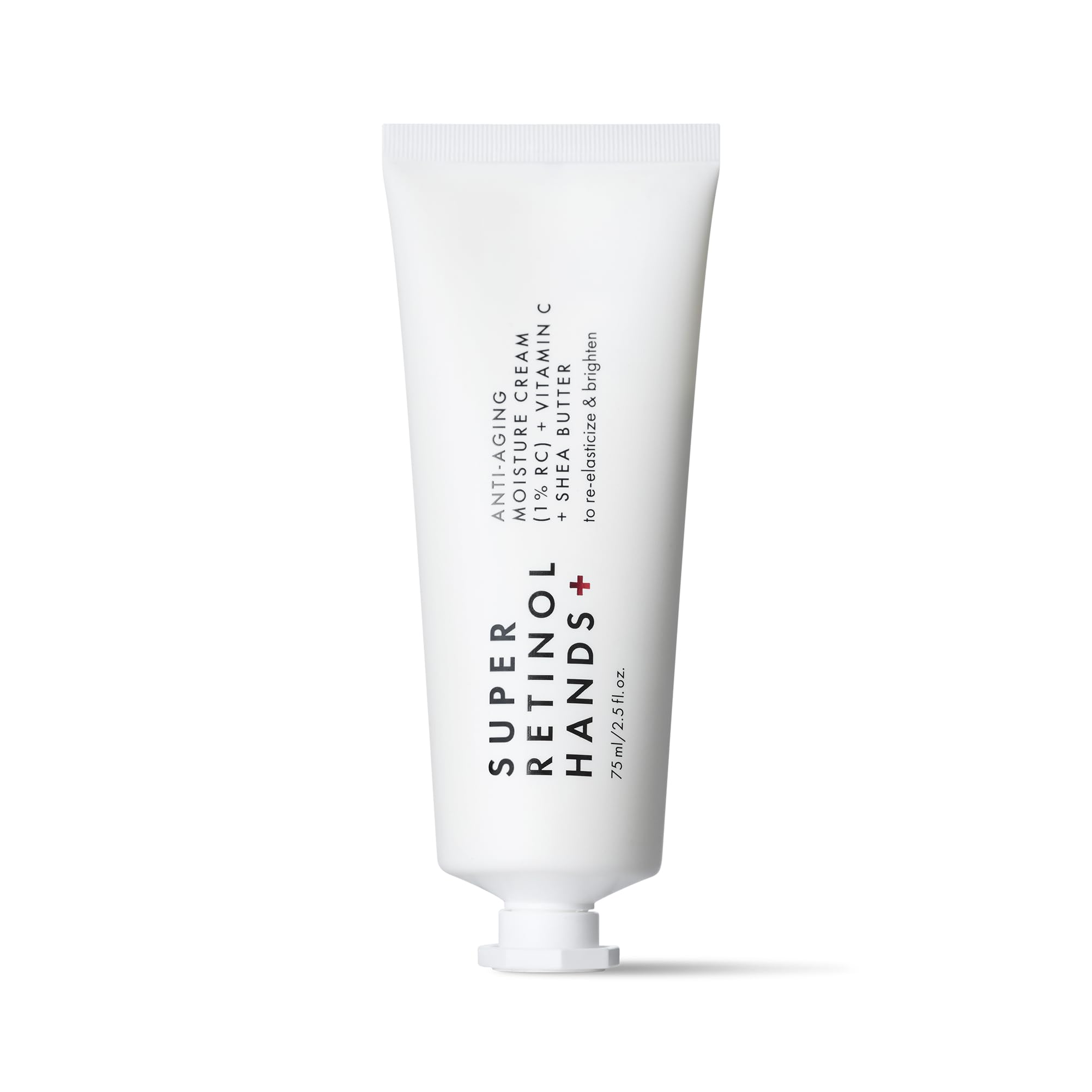 Beauty Pie Super Retinol Hand Cream tube closeup, fragrance-free and deeply hydrating for daily use.