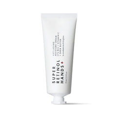 Beauty Pie Super Retinol Hand Cream tube closeup, fragrance-free and deeply hydrating for daily use.