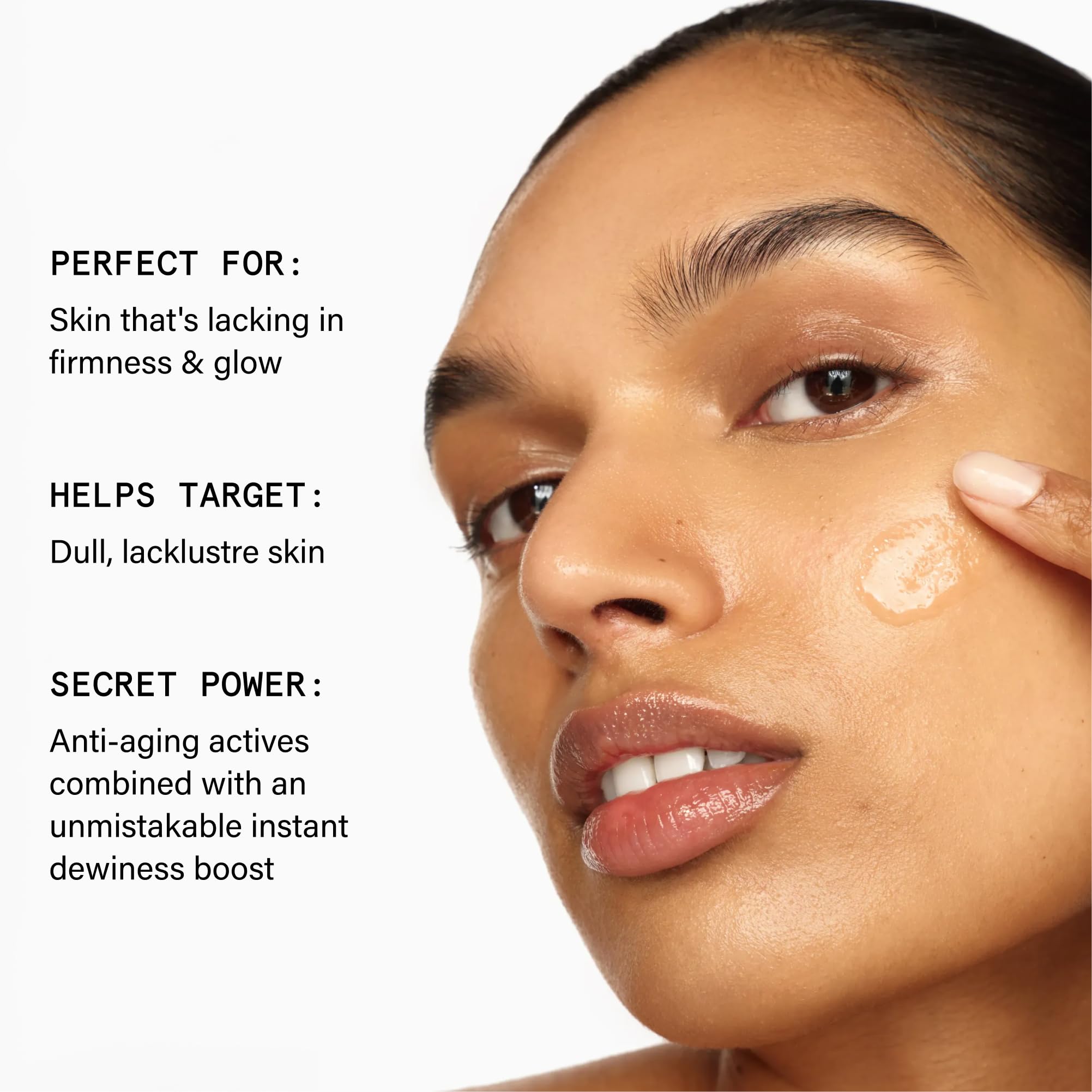 Beauty Pie serum texture swirl demonstrates fast-absorbing, fragrance-free formula.