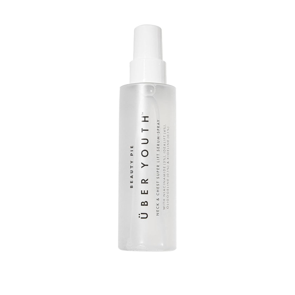 Beauty Pie Uber Youth Neck & Chest Serum-Spray bottle shows premium anti-aging care.