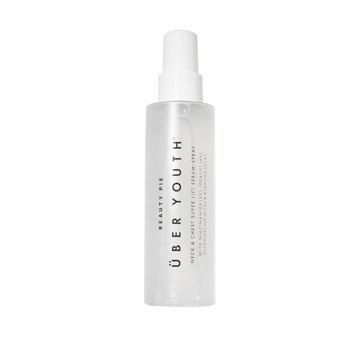 Beauty Pie Uber Youth Neck & Chest Serum-Spray bottle shows premium anti-aging care.