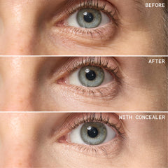 Beauty Pie swatch close-up highlights peach-toned pigments correcting under-eye discoloration.