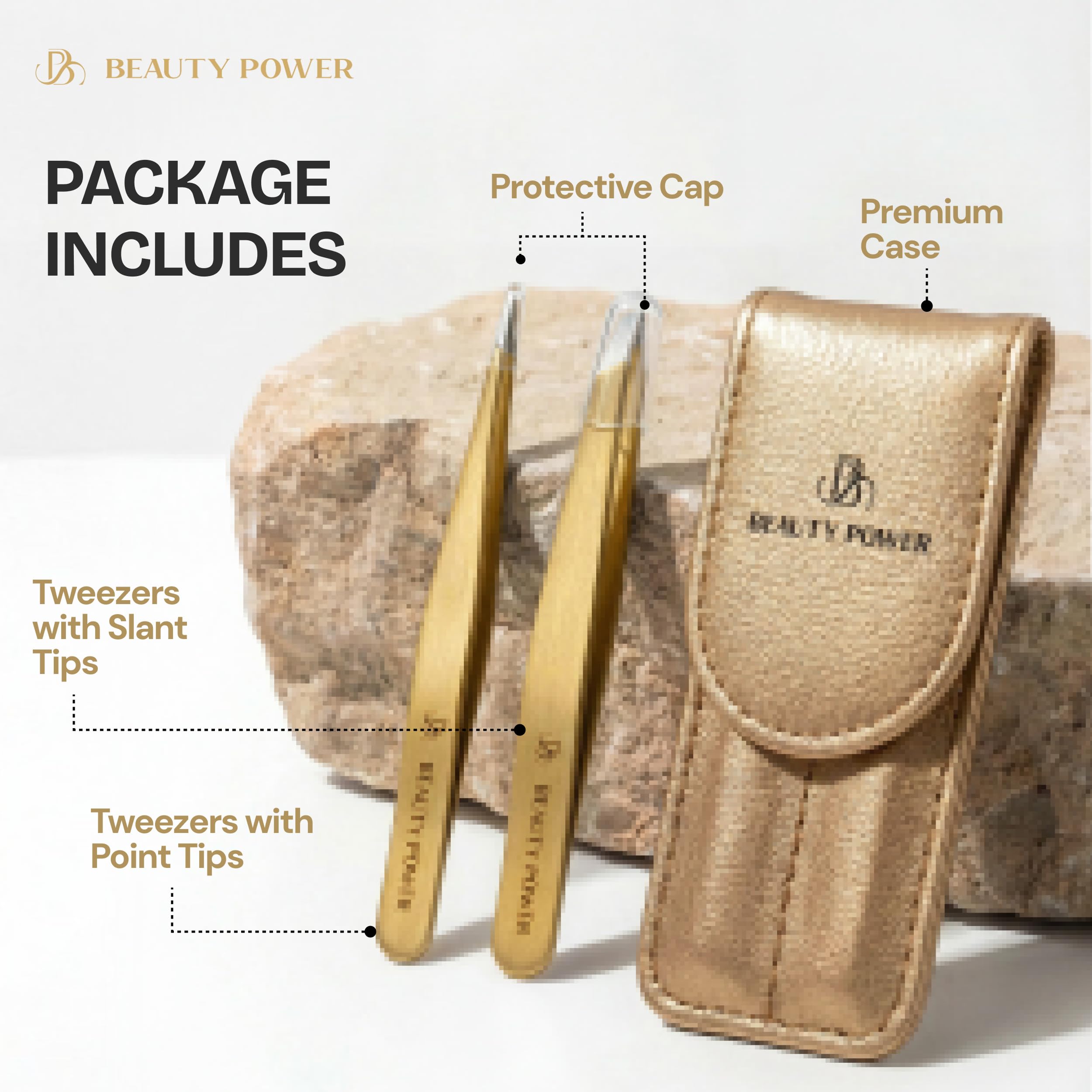 Beauty Power gift idea tweezers set in elegant gold finish.