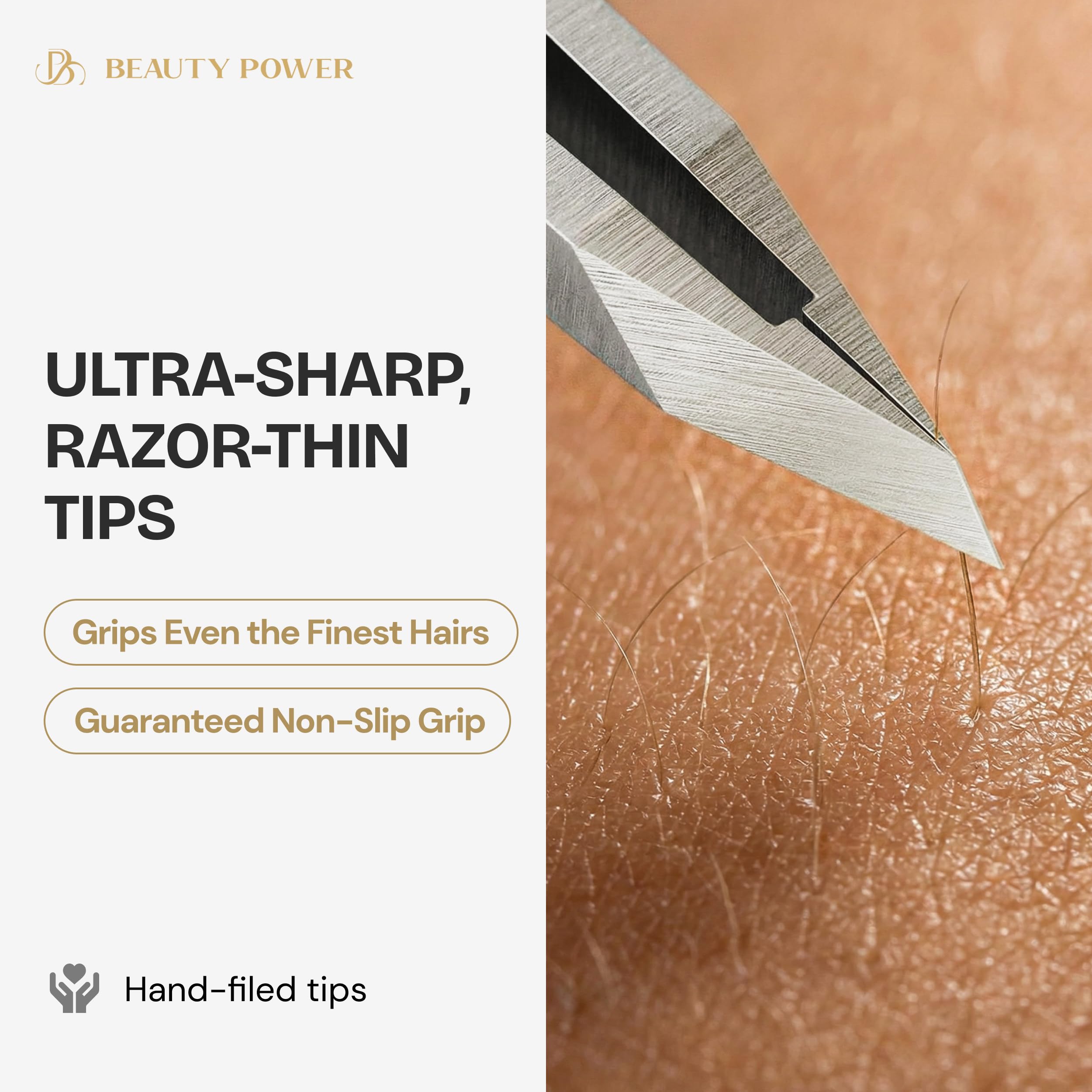 Beauty Power tweezers travel kit includes protective cap and storage tube.
