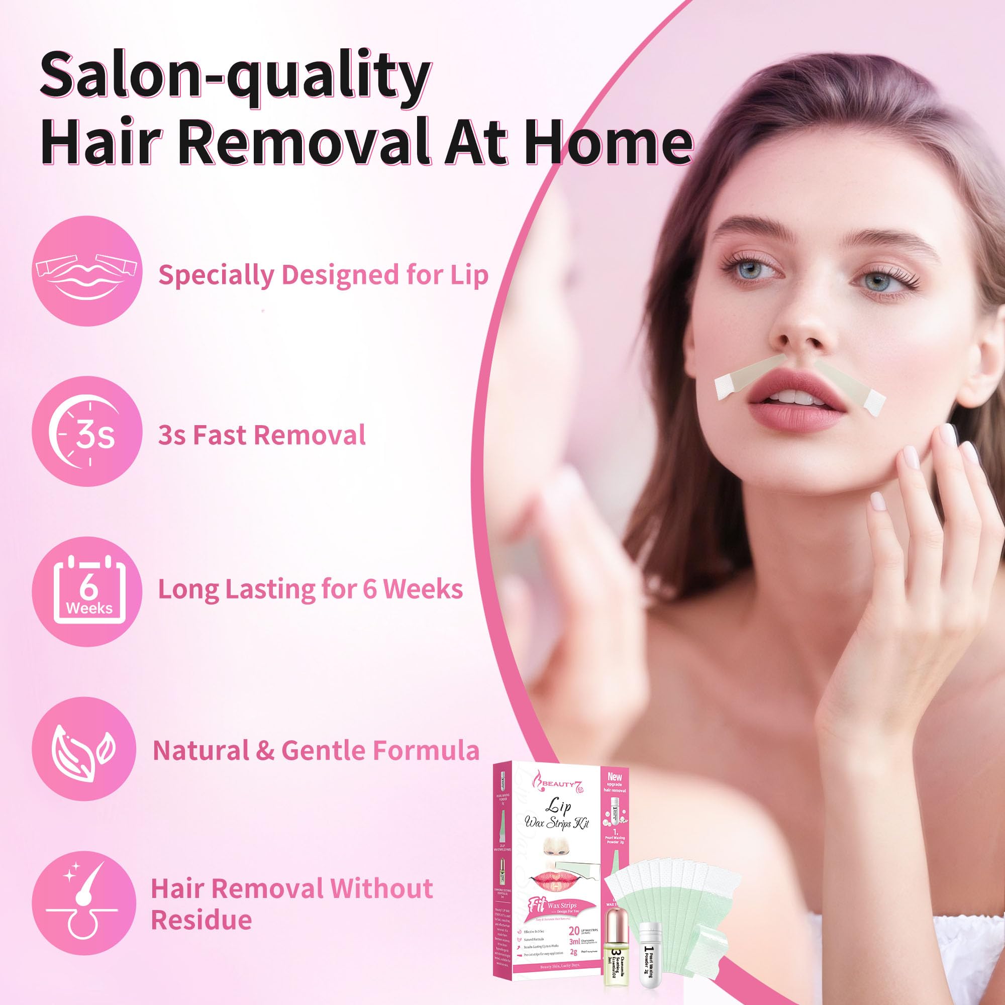 Beauty7 Lip Wax Strips easy removal action minimizes pulling