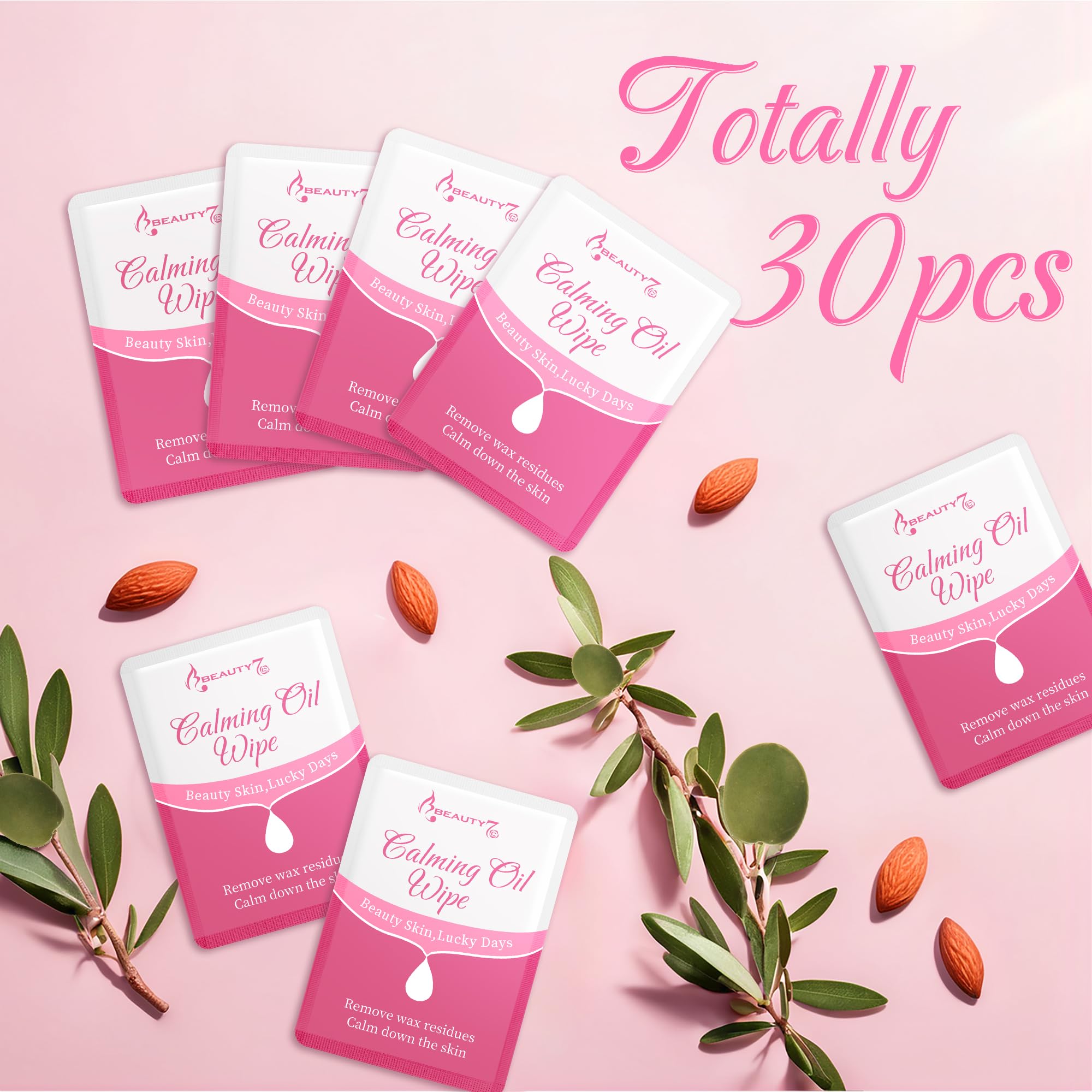 Beauty7 post-wax wipes texture and residue removal visual highlighting efficient cleanse after waxing.