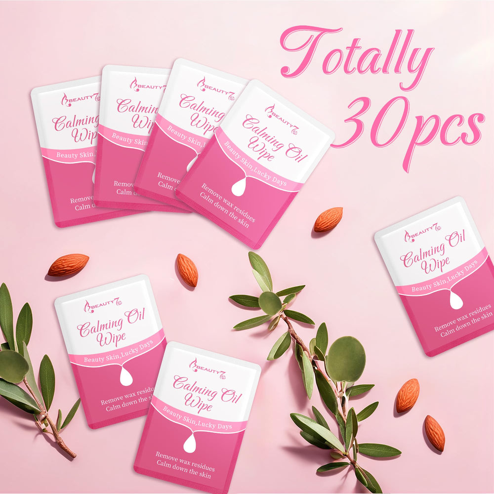 Beauty7 post-wax wipes texture and residue removal visual highlighting efficient cleanse after waxing.
