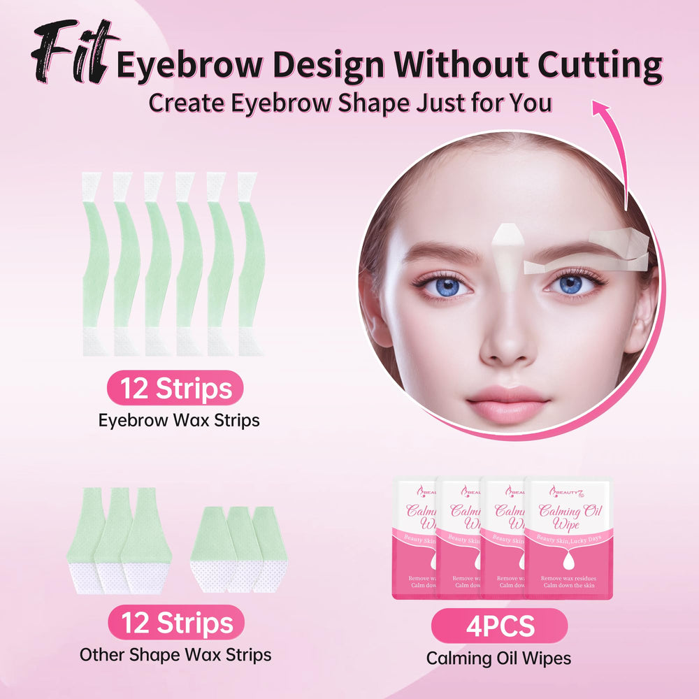 Beauty7 wax strips eyebrow pairs show clean lines and gentle hair removal around brows
