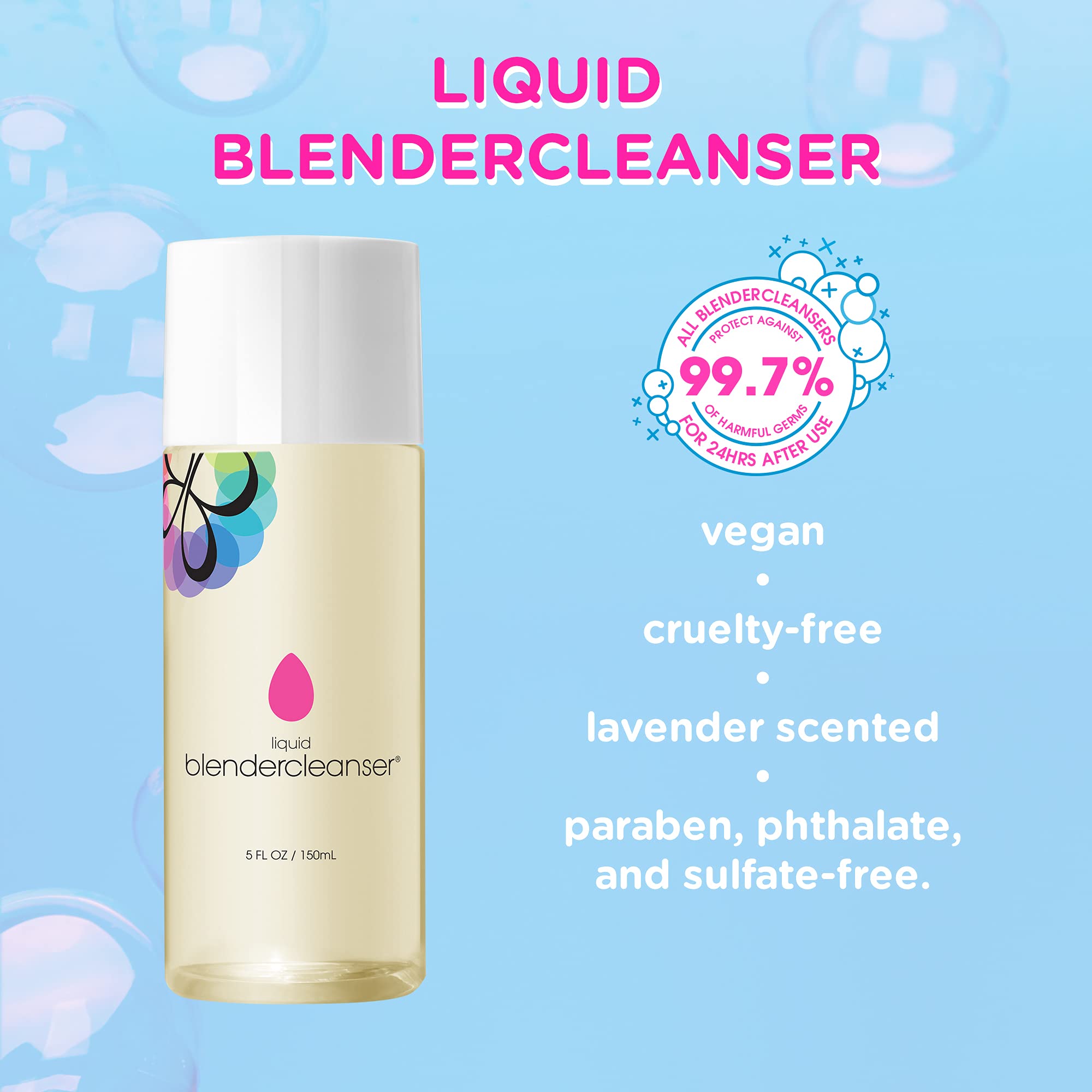 Beautyblender Blendercleanser lavender-infused formula lifts residue from sponges and tools.