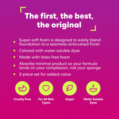 Beautyblender in action blending foundation for a streak-free finish.