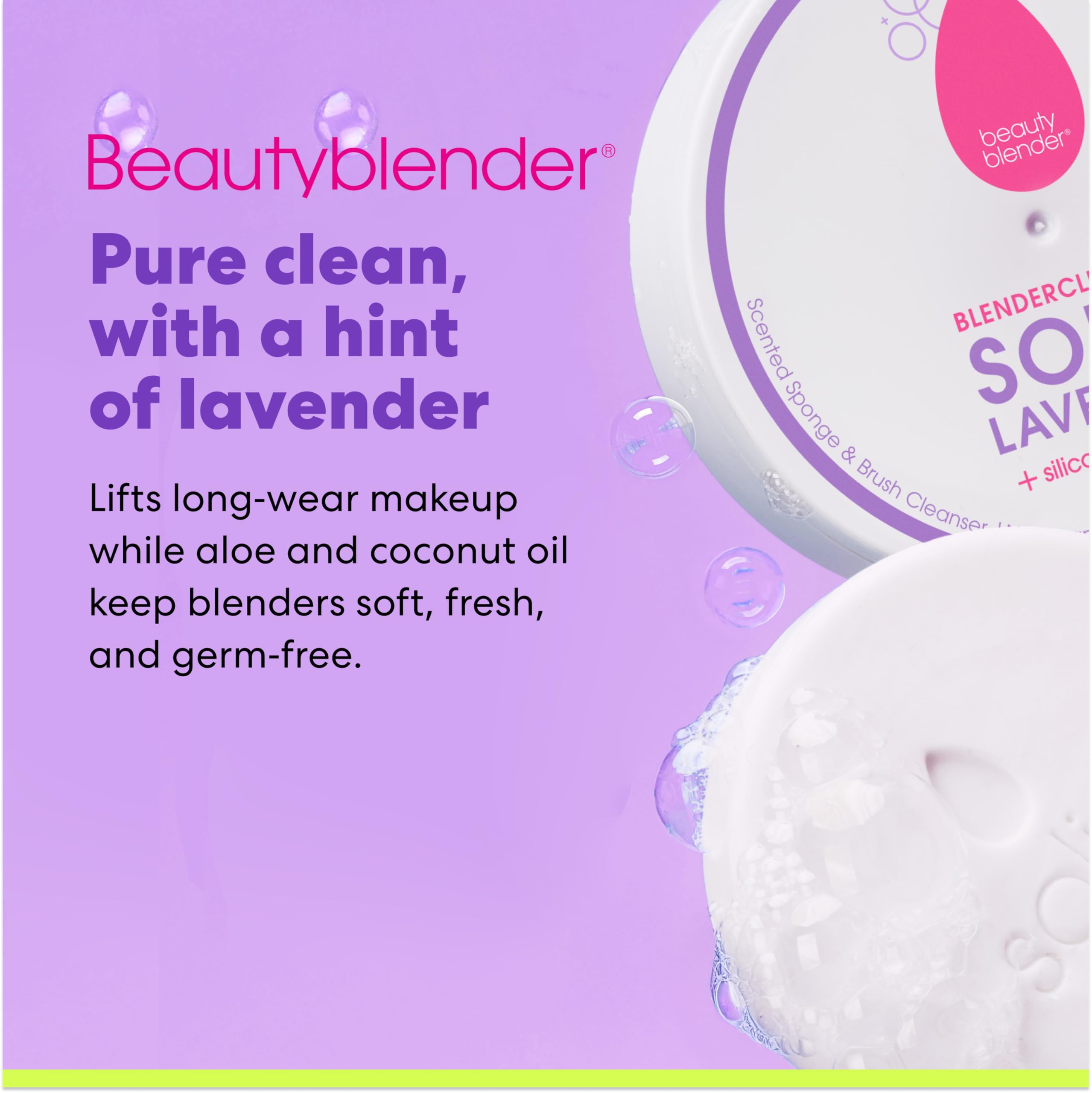Beautyblender lavender bar packaging shows portable 1 oz size for travel.