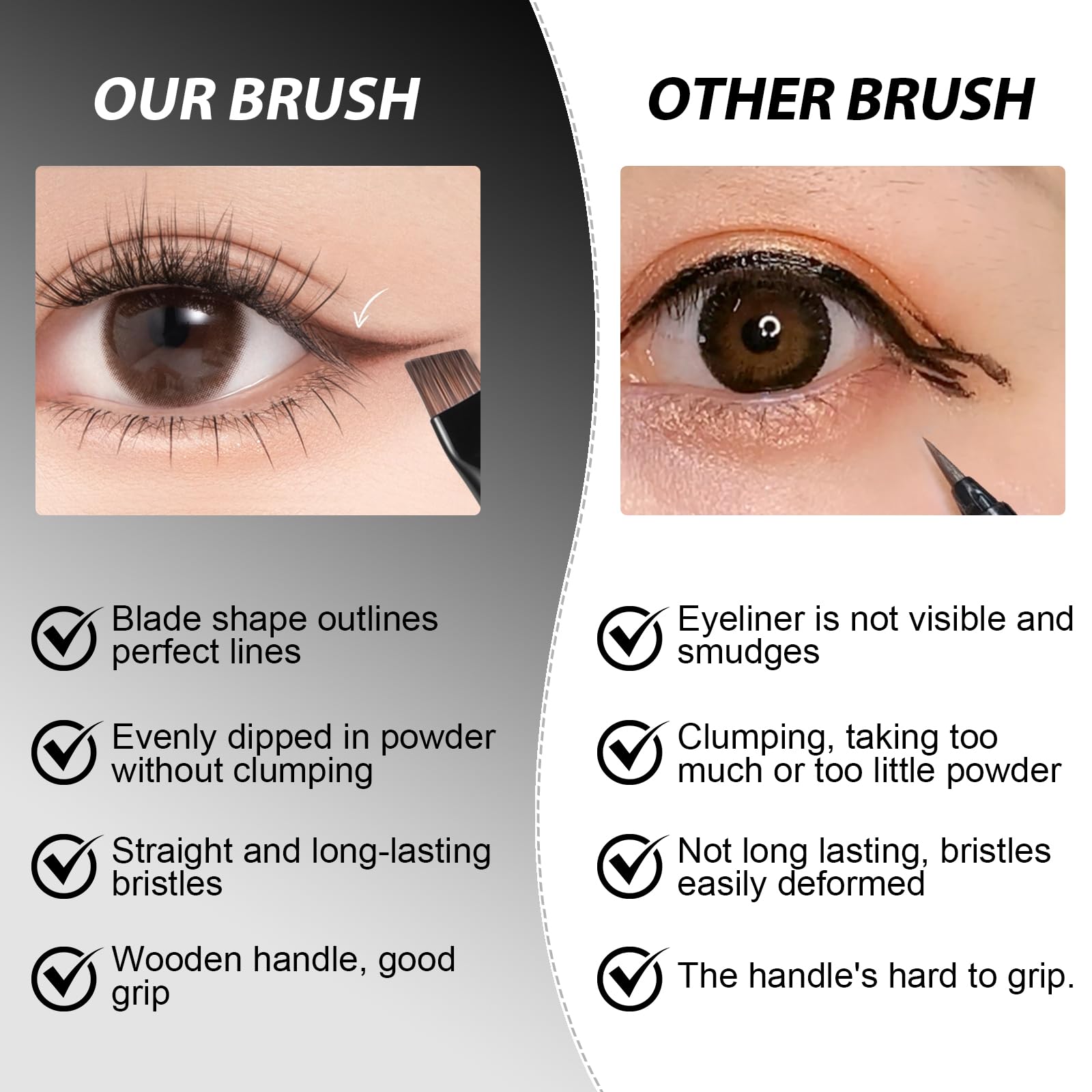 BeautyFactor angled eyeliner brush ergonomic handle supports comfortable use.