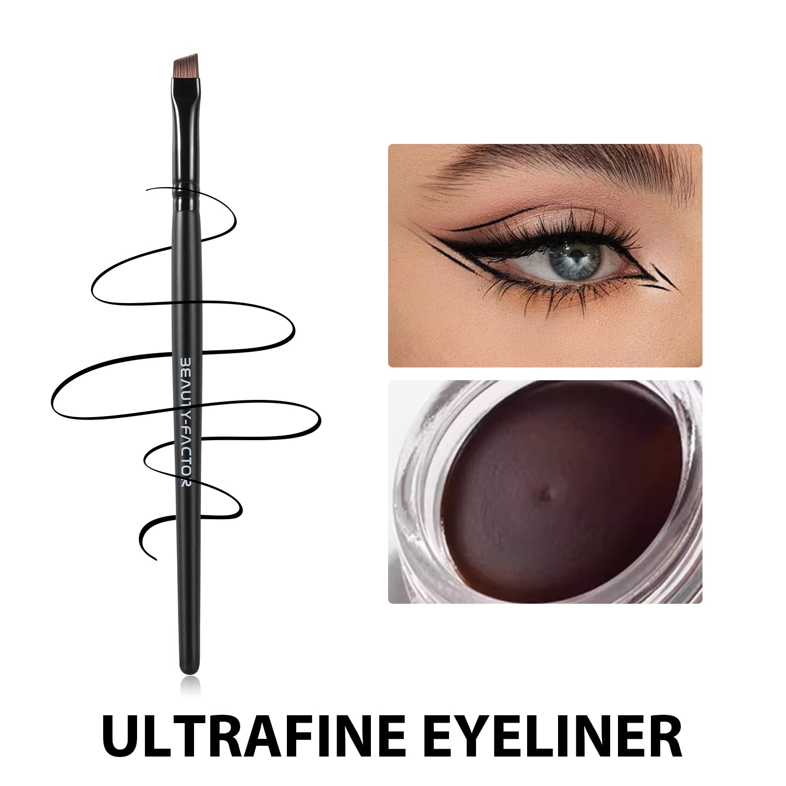 BeautyFactor angled eyeliner brush flat bristles deliver smooth gel application.