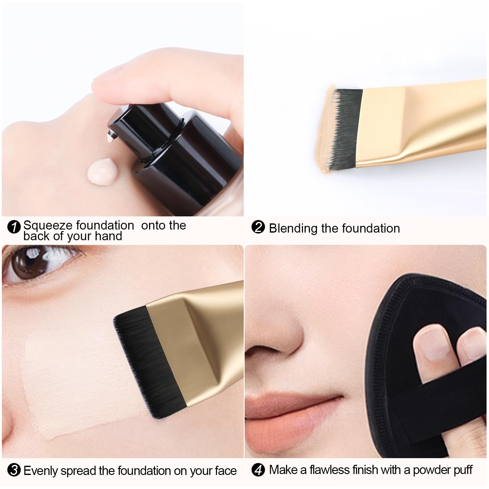 BEAUTYFACTOR Dense soft bristles flat foundation brush delivers even foundation application.