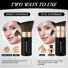 BeautyFactor retractable kabuki brush 4-in-1 versatility for foundation, contour, highlight