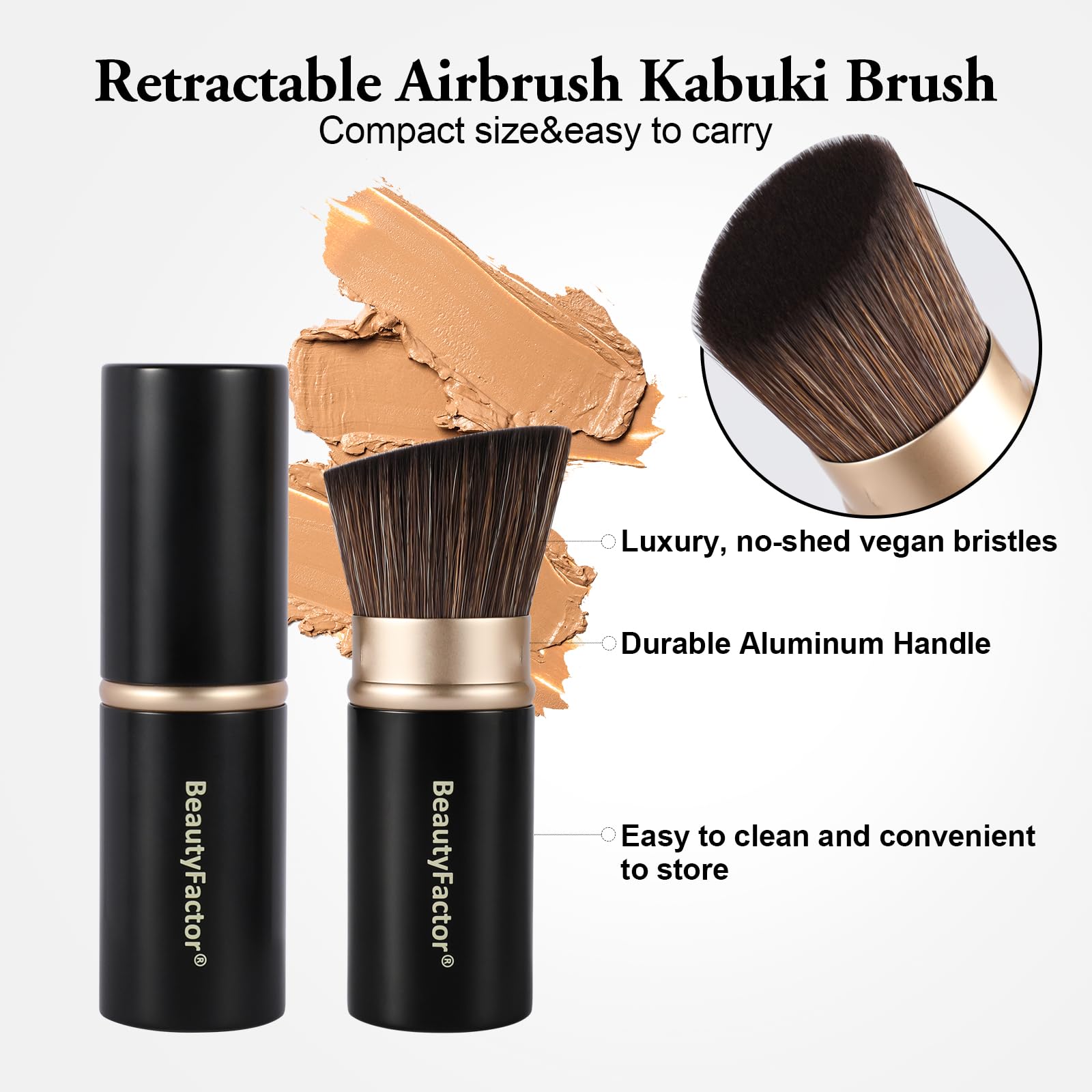 BeautyFactor retractable kabuki brush ideal for liquid foundation application