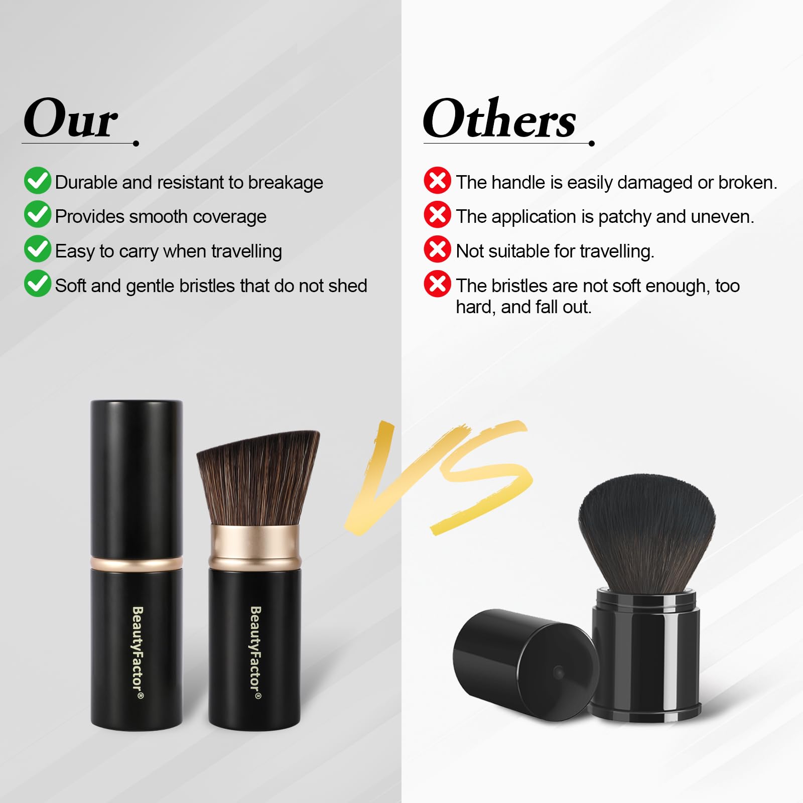 BeautyFactor retractable kabuki brush soft synthetic bristles blend foundations smoothly