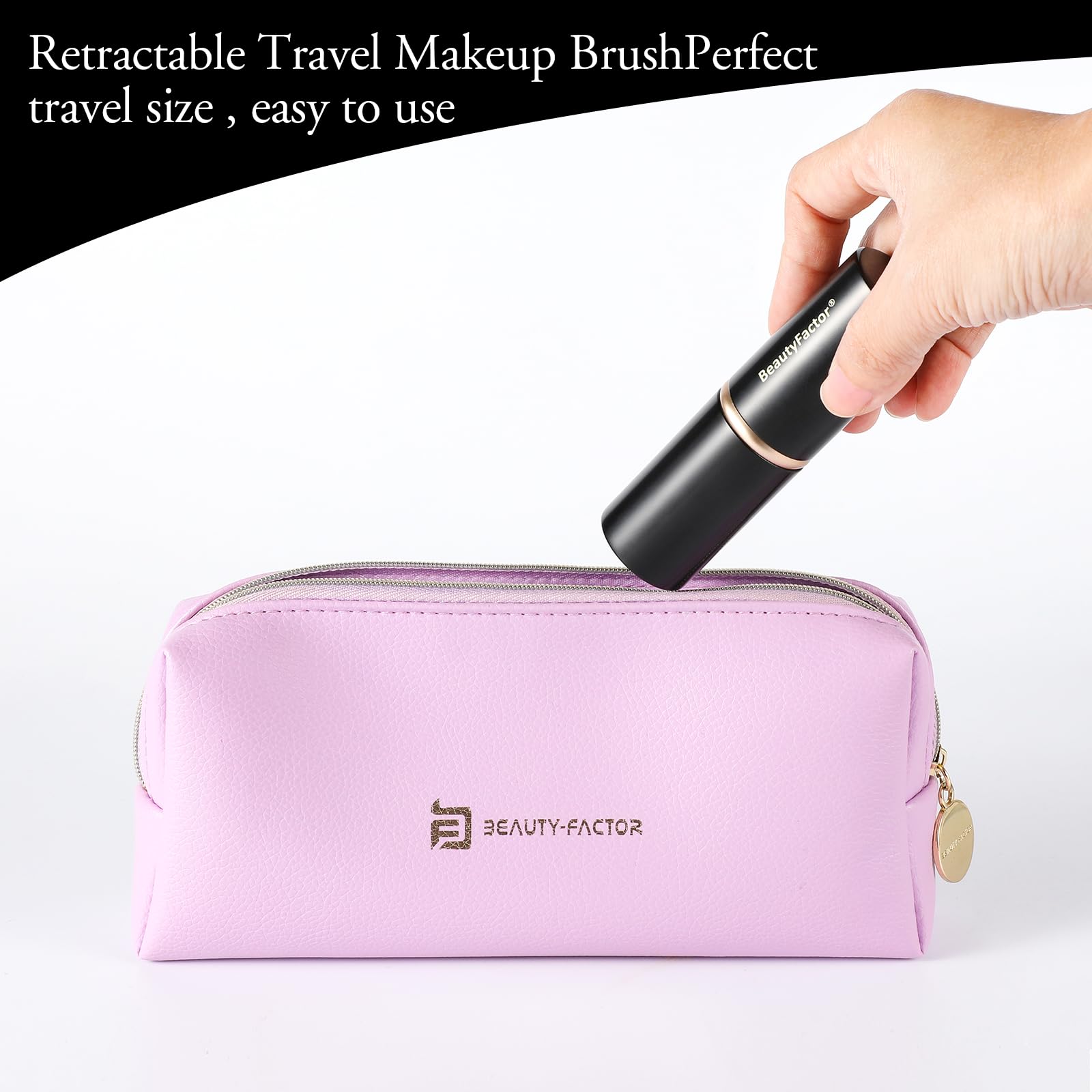 BeautyFactor retractable kabuki brush travel compact for on-the-go makeup